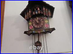 Vintage 1996 Schneider Cuckoo Clock German Brown Painted Flowers Chime