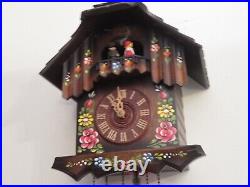 Vintage 1996 Schneider Cuckoo Clock German Brown Painted Flowers Chime