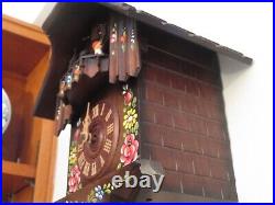 Vintage 1996 Schneider Cuckoo Clock German Brown Painted Flowers Chime