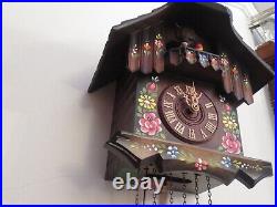 Vintage 1996 Schneider Cuckoo Clock German Brown Painted Flowers Chime