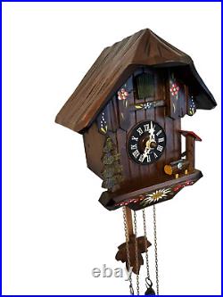 Vintage 30 Hr Swiss Chalet Cuckoo Clock Hubert Herr Hand Painted Restored Works