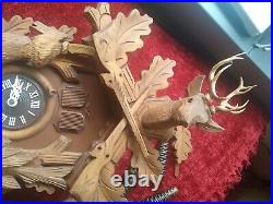 Vintage 3 weights deer head Wood Cuckoo Clock Germany Just Serviced run perfect