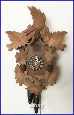 Vintage Bachmaier Klemmer Germany WORKING Single Door 6 Leaf Wood Cuckoo Clock