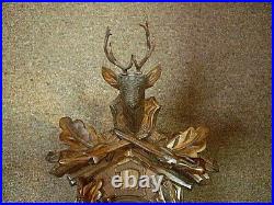 Vintage Black Forest Carved Wooden Cuckoo Wall Clockstags Head, Game Pieces