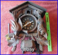 Vintage Black Forest Cuckoo Clock Wooden Pheasant & Rabbit Germany Wall Clock