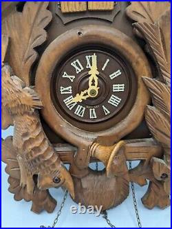 Vintage Black Forest Hunter Cuckoo Clock Hand-Carved Deer Rabbit Bird 16