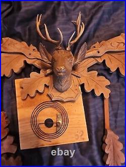 Vintage Black Forest Hunter Cuckoo Clock Hand-Carved Deer Rabbit Bird 16