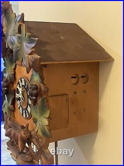 Vintage Black Forest Quail Fox Grapes Leaves Music Box Cuckoo Clock Serviced