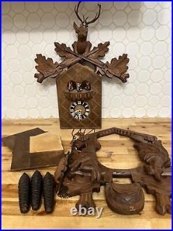 Vintage Black Forest Swiss Cuckoo Clock Hunter Movement Edelweiss For Parts