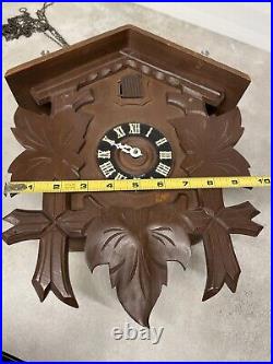 Vintage Black Forest Wood Carved Cuckoo Clock Bird and Leaves