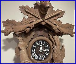 Vintage Cuckoo Clock Hunter Deer Rabbit Riffles Bird 8 Day Clock Large German