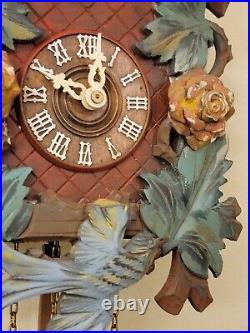 Vintage Cuckoo Clock Wall Mount Henry Coehler Co. Roses & Bird Germany. Working