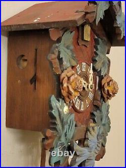 Vintage Cuckoo Clock Wall Mount Henry Coehler Co. Roses & Bird Germany. Working