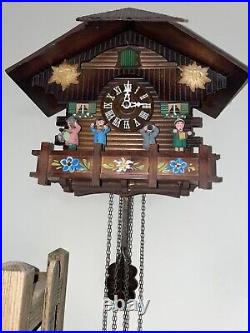 Vintage Cuckoo Clock Wood Carved Chalet Musical Band AS IS