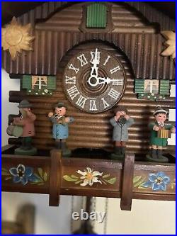 Vintage Cuckoo Clock Wood Carved Chalet Musical Band AS IS