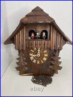 Vintage Cuckoo Clock Wood Germany Black Forest 14 No Weights Spinning Fl