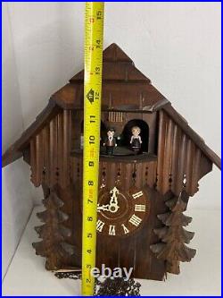 Vintage Cuckoo Clock Wood Germany Black Forest 14 No Weights Spinning Fl