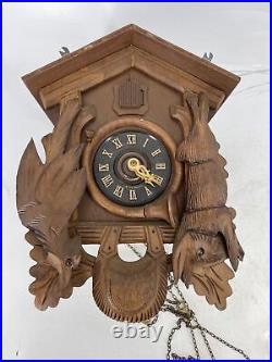 Vintage Cuckoo Clock Wooden with Bird and Bunny Made in Germany UNTESTED