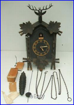 Vintage Cuckoo Clock with Stag's Head Made in Germany Working Well no Sound