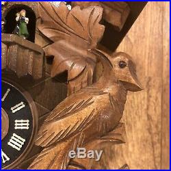 Vintage German 8 Dancers Chalet Carved Wood Cuckoo Clock Germany
