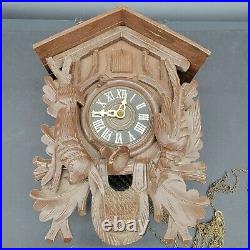 Vintage German Black Forest Cuckoo Clock Dark Brown Wood For Parts or Repair