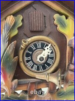 Vintage Germany Leaves Bird Quail Rabbit Hunter 1 Day Cuckoo Clock