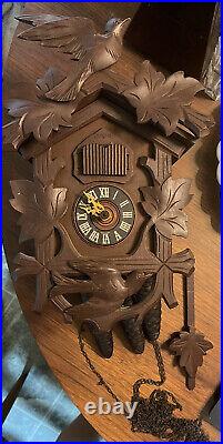 Vintage Heco Hand Carved Musical Cuckoo Clock 1 Day Weight Driven Untested