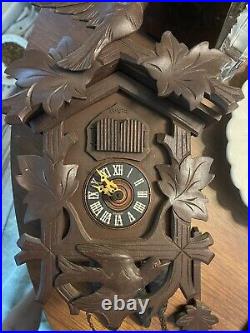 Vintage Heco Hand Carved Musical Cuckoo Clock 1 Day Weight Driven Untested