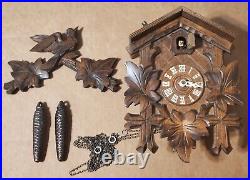 Vintage Hubert Herr Black Forest German Cuckoo Wall Clock AS-IS Repair