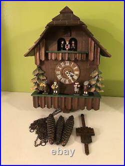 Vintage Kuner Cuckoo Clock Germany with Musicians, Dancers and Bird, Needs Work