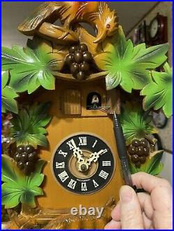Vintage Large Fox & Grapes Musical Cuckoo Clock Germany