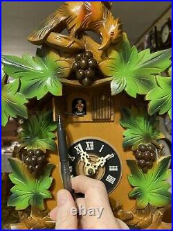 Vintage Large Fox & Grapes Musical Cuckoo Clock Germany