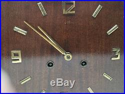 Vintage MID Century Modern Mantel Clock MCM Wood Square Cuckoo Movement Windup