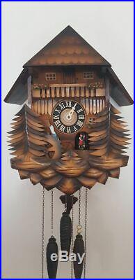 Vintage Musical Chalet Cuckoo Clock with dancer and watermill and music box