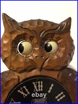 Vintage Owl Kit Kat Clock with Moving Eyes Tezuka Occupied Japan Wood Cuckoo