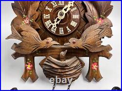 Vintage Schneider Cuckoo Clock Flour Leaves Feeding Birds Nest Germany