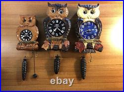 Vintage Tezuka Poppo Wood Owl Cuckoo Clocks And Wink Clock Lot Of 3 Untested