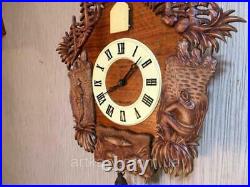 Vintage USSR Mayak Wall Mechanical Wooden Cuckoo Clock Fight Handmade Fishing