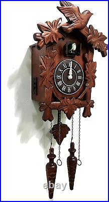 Vintage Wall Clock Handcrafted Wood Cuckoo Clock N. DIM 13X9.5 in Brown