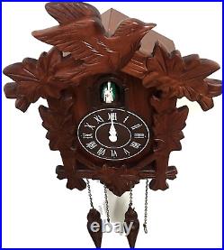 Vintage Wall Clock Handcrafted Wood Cuckoo Clock N. DIM 13X9.5 in Brown