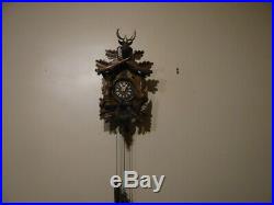 Vintage West German Hones Black Forrest Ornate Hunting Theme Cuckoo Clock
