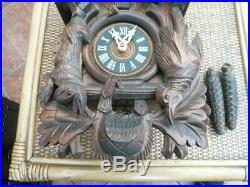 Vintage West German Hones Black Forrest Ornate Hunting Theme Cuckoo Clock