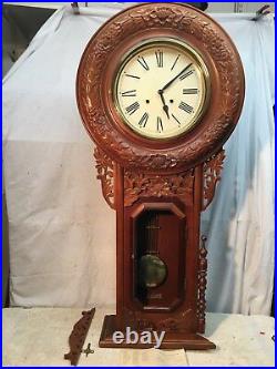 Vintage Westclox Pendulum Wall Clock 47in Tall Grandfather Carved Wood Black For