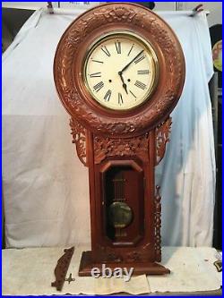 Vintage Westclox Pendulum Wall Clock 47in Tall Grandfather Carved Wood Black For