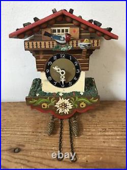 Vintage Wooden Small Mini 5 German Swiss Chalet Bird Hanging Cuckoo Clock Tiny