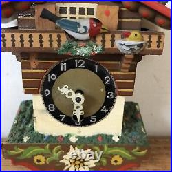 Vintage Wooden Small Mini 5 German Swiss Chalet Bird Hanging Cuckoo Clock Tiny