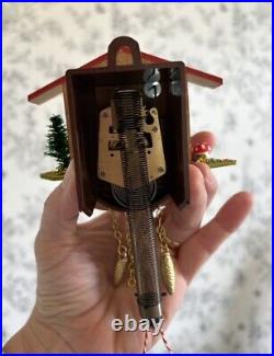 Vintage Wooden Small Mini 5 German Swiss Chalet Bird Hanging Cuckoo Clock WithKey