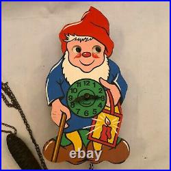 Vintage Wooden Wall Clock Gnome with Moving Eyes Made in Germany 1950's RARE