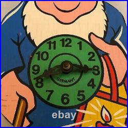 Vintage Wooden Wall Clock Gnome with Moving Eyes Made in Germany 1950's RARE