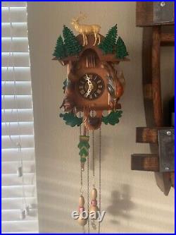 Vintage cuckoo clock cleaned and serviced, Elk in the pines, Working